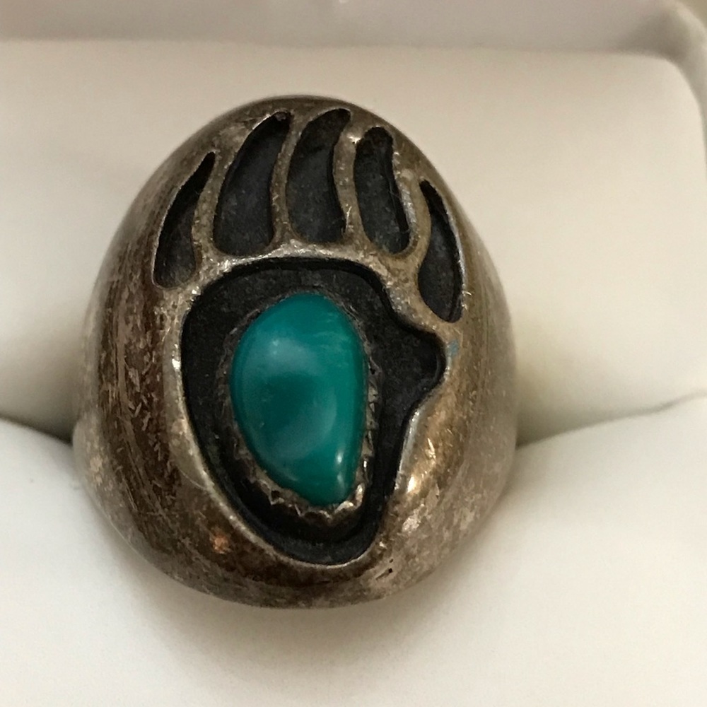 Native American Shadow Bear Paw Turquoise Ring